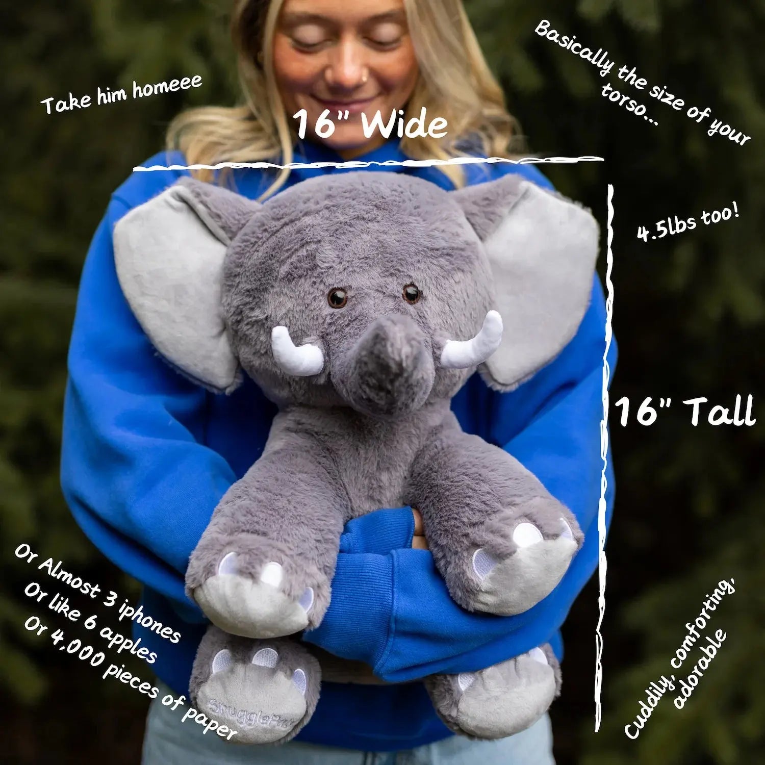 Jumbo Elephant Stuffed Animal | 4.5Lbs Weighted | 16" Tall | Ultra Soft | Elephant Plushie | Weighted Stuffed Animal